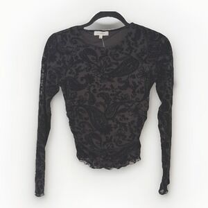 NEW Burnout Sheer Mesh Ruched Long Sleeve Top Sm Whimsigoth Fairy Grunge Witchy